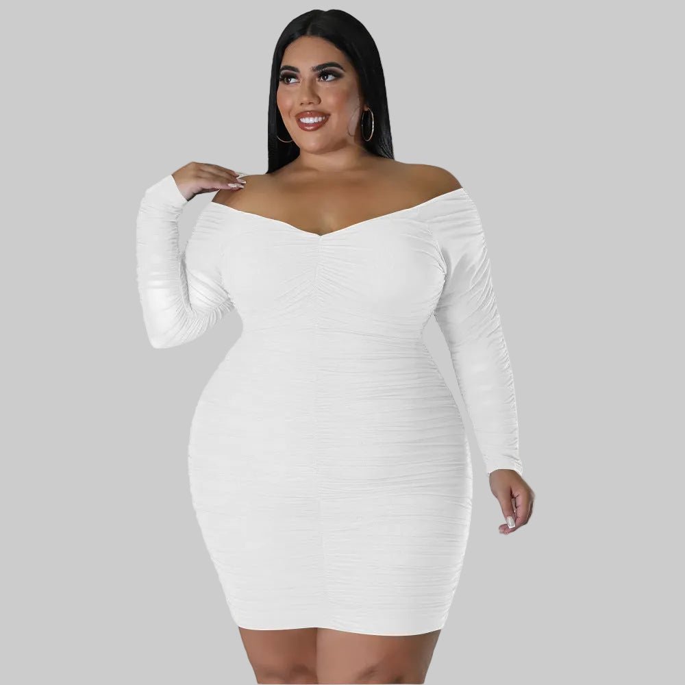 Curvy Off - Shoulder Ruched Mesh Sleeve Bodycon Dress - Taydiane