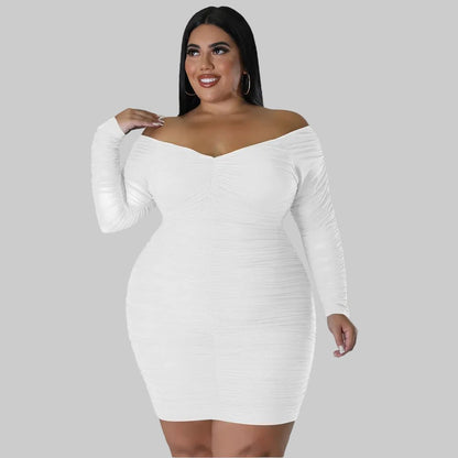 Curvy Off - Shoulder Ruched Mesh Sleeve Bodycon Dress - Taydiane