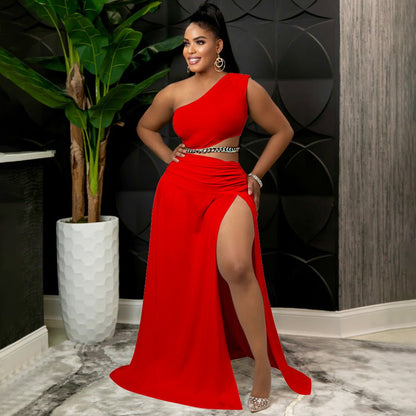 Curvy One - Shoulder Elegance Skirt Set - Taydiane