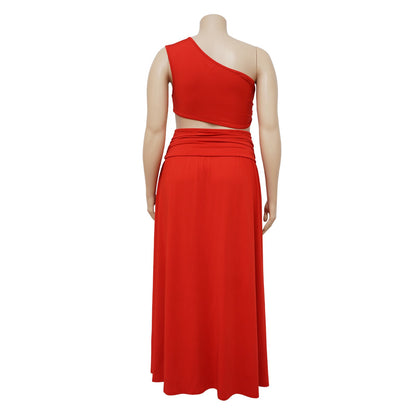 Curvy One - Shoulder Elegance Skirt Set - Taydiane