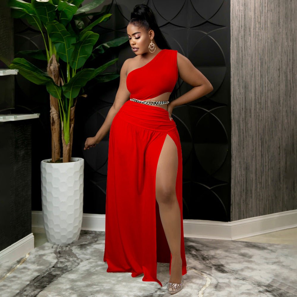 Curvy One - Shoulder Elegance Skirt Set - Taydiane