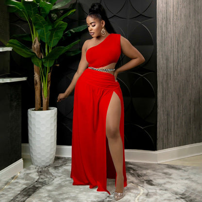 Curvy One - Shoulder Elegance Skirt Set - Taydiane