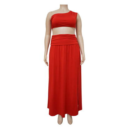 Curvy One - Shoulder Elegance Skirt Set - Taydiane