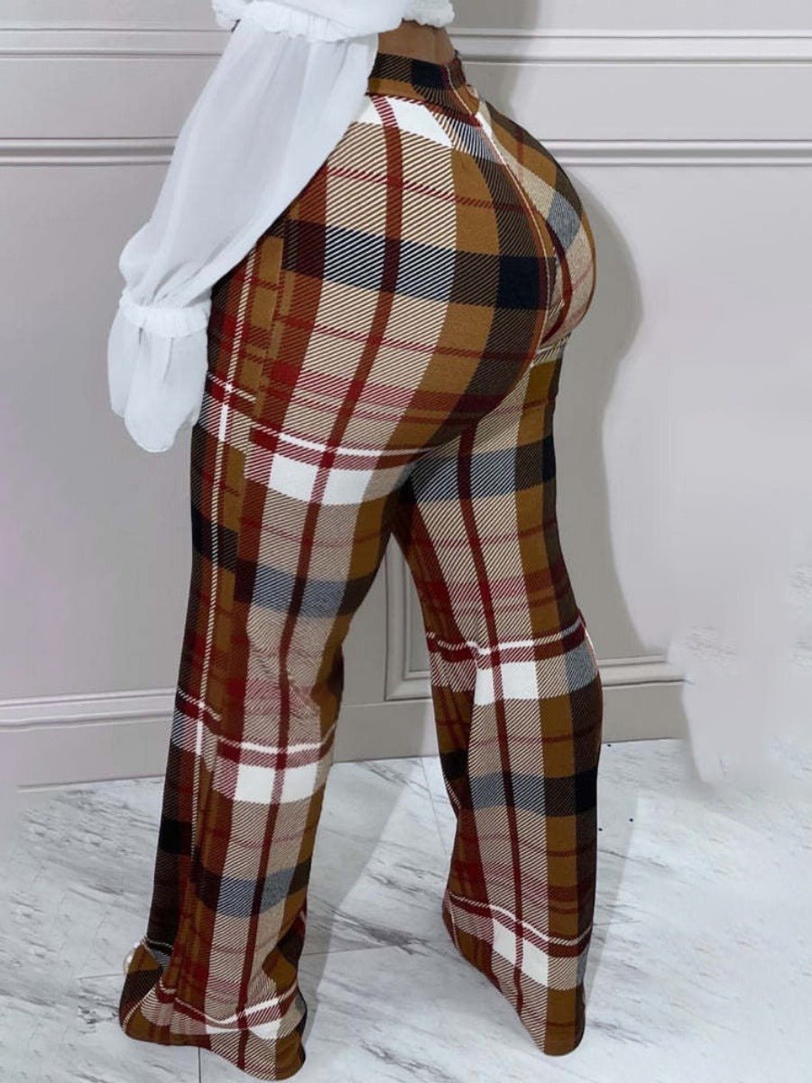 Curvy Plaid And Checkered Flare Leg Pants - TayDiane