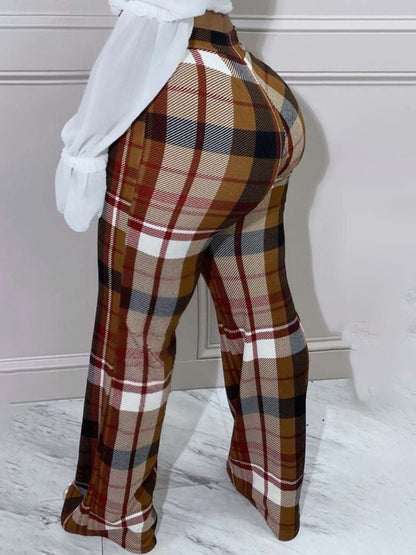 Curvy Plaid And Checkered Flare Leg Pants - TayDiane