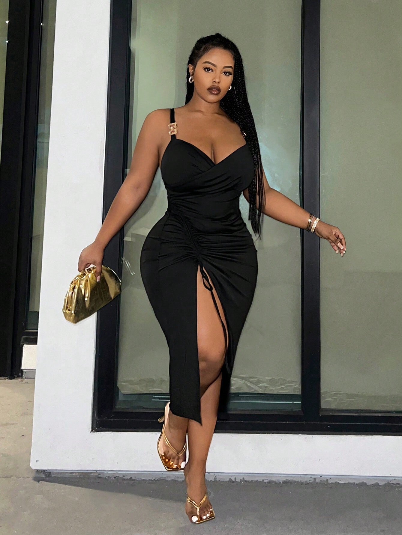 Curvy Sexy V - Neck Midi Dress - TayDiane