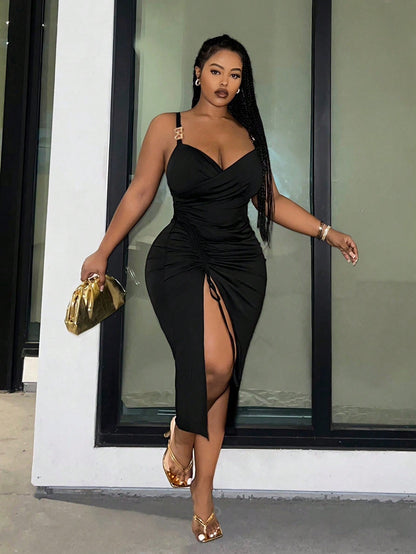 Curvy Sexy V - Neck Midi Dress - TayDiane