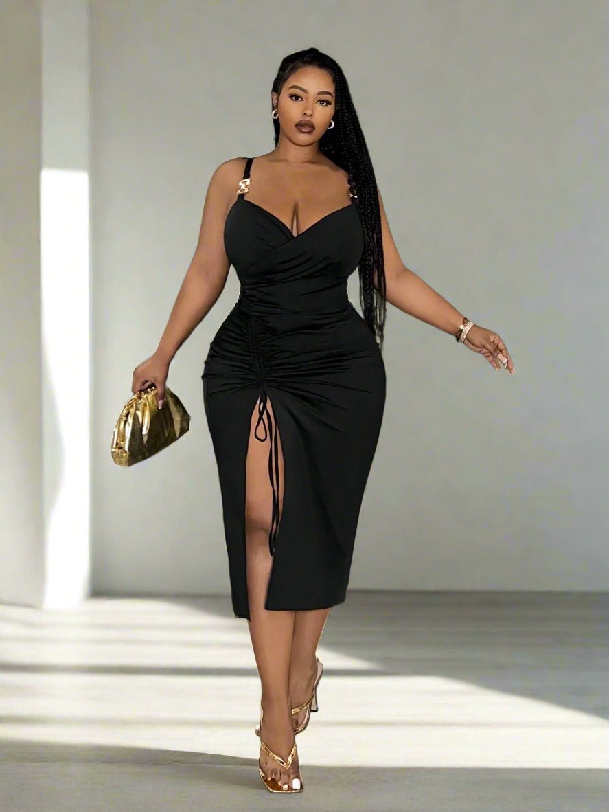 Curvy Sexy V - Neck Midi Dress - TayDiane