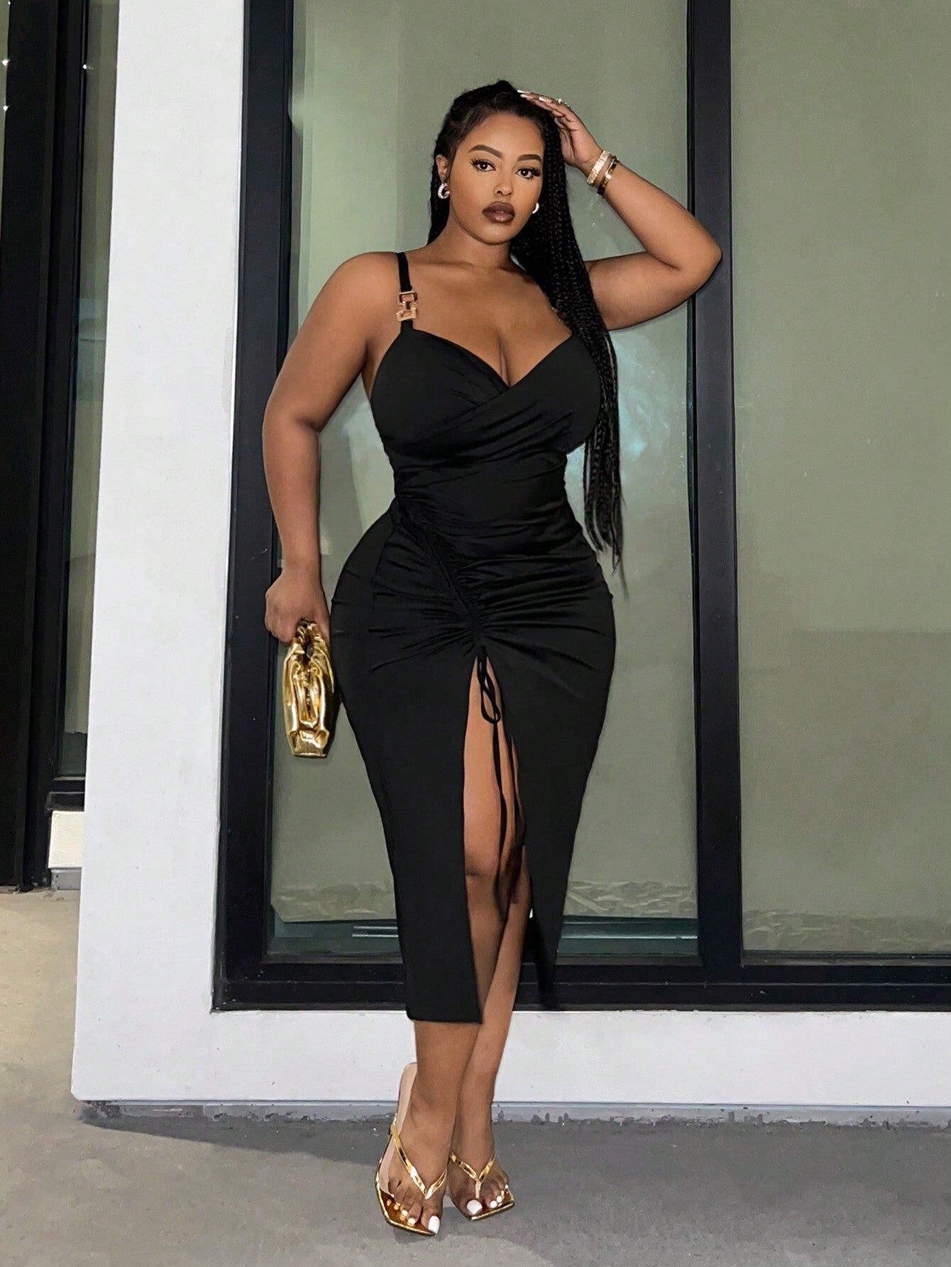 Curvy Sexy V - Neck Midi Dress - TayDiane