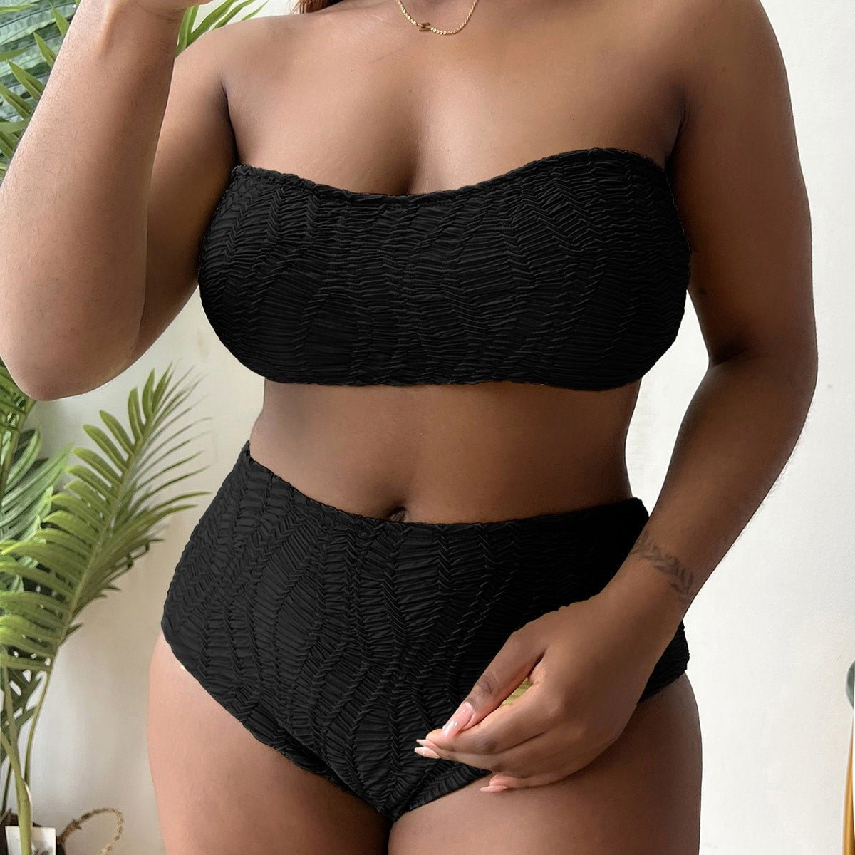 Curvy Tube Top High Waist Bikini Swimsuit - TayDiane