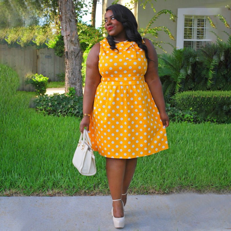Curvy Vintage Polka Dot Bow Tie Dress - TayDiane