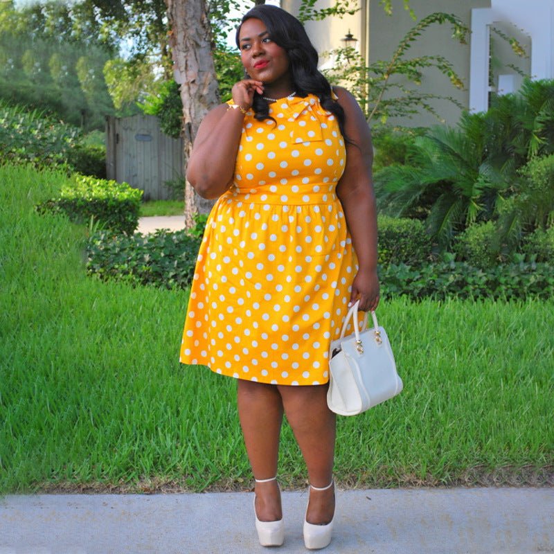 Curvy Vintage Polka Dot Bow Tie Dress - TayDiane