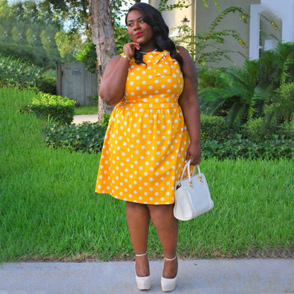 Curvy Vintage Polka Dot Bow Tie Dress - TayDiane