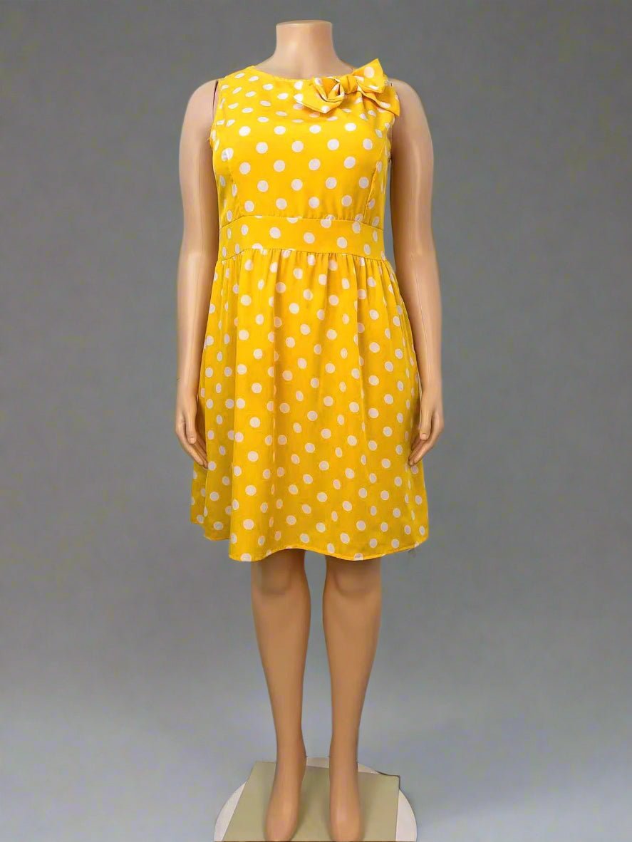 Curvy Vintage Polka Dot Bow Tie Dress - TayDiane