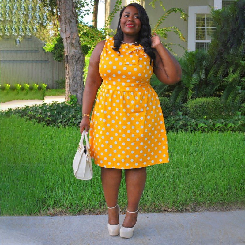 Curvy Vintage Polka Dot Bow Tie Dress - TayDiane