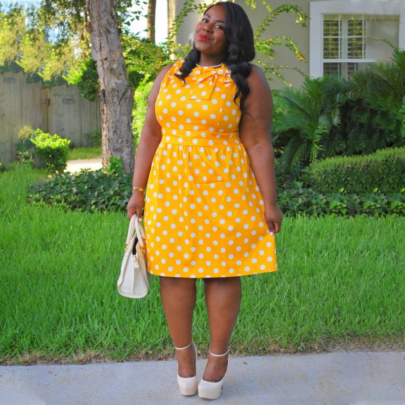 Curvy Vintage Polka Dot Bow Tie Dress - TayDiane