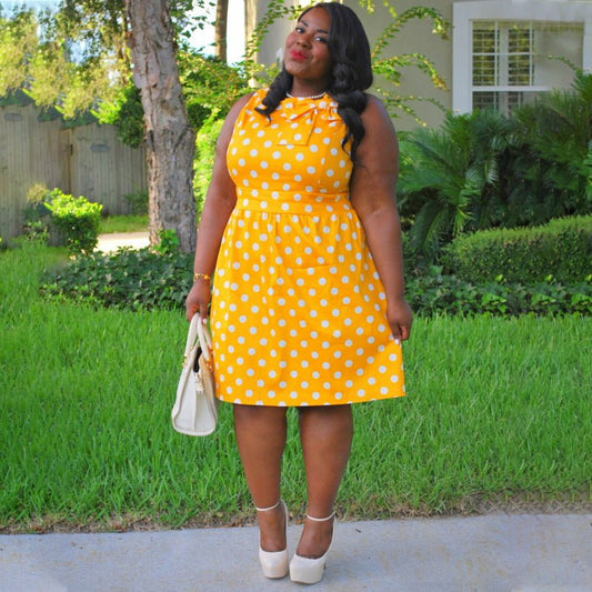 Curvy Vintage Polka Dot Bow Tie Dress - TayDiane