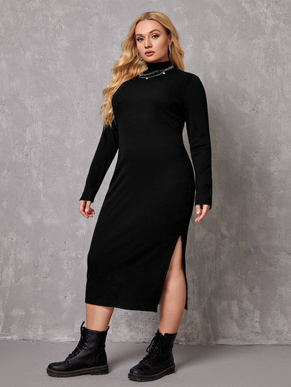 Curvy Women Intellectual Dress with Turtleneck - TayDiane
