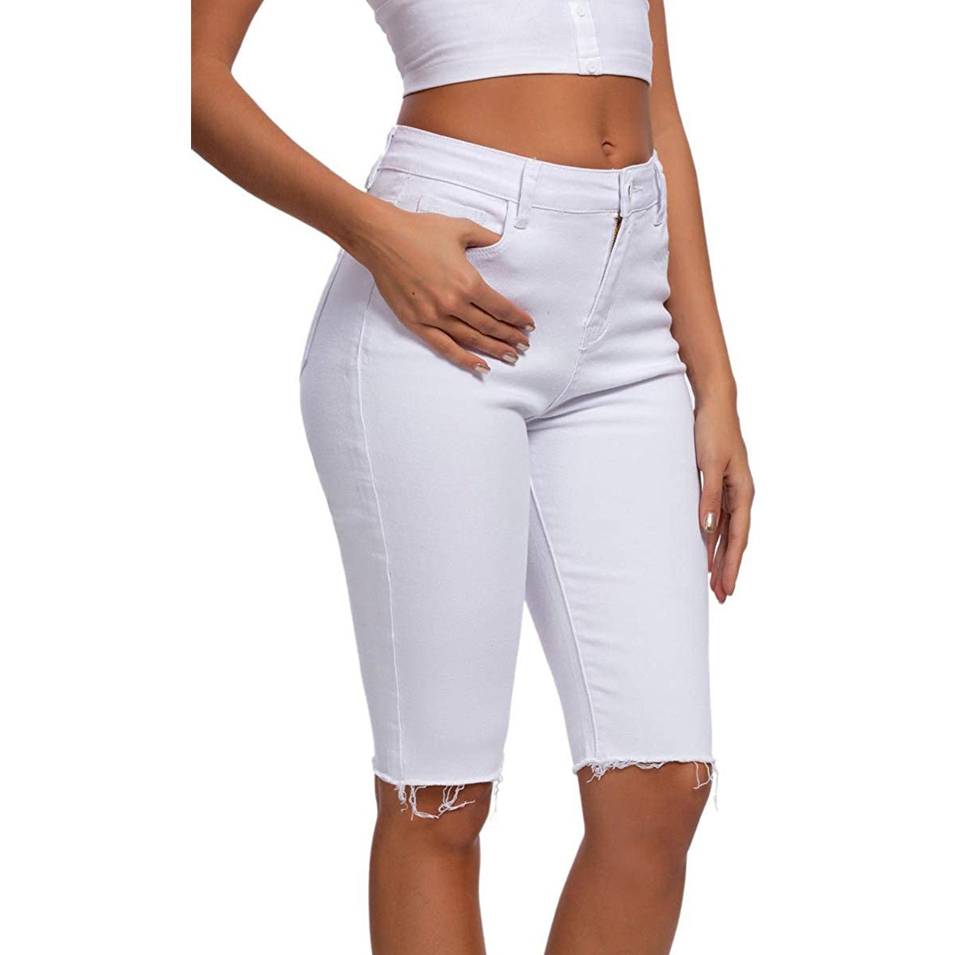 Cute Knee Length Denim Shorts - TayDiane