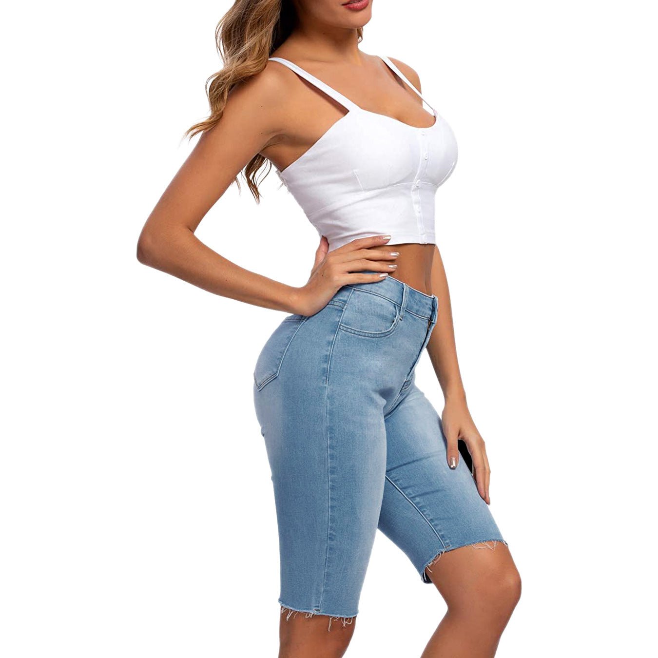 Cute Knee Length Denim Shorts - TayDiane