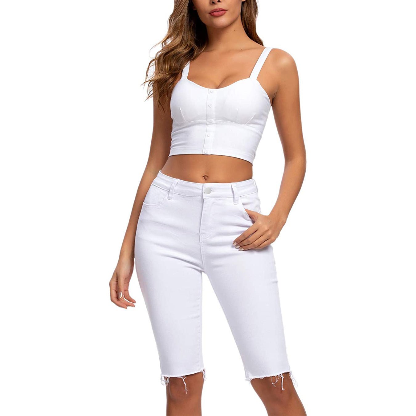 Cute Knee Length Denim Shorts - TayDiane