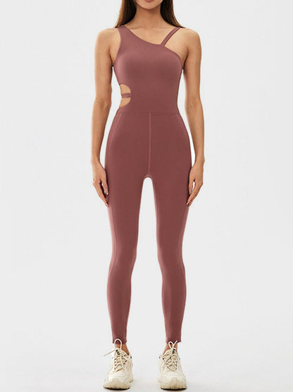 Cutout Asymmetrical Neck Active Jumpsuit - TayDiane