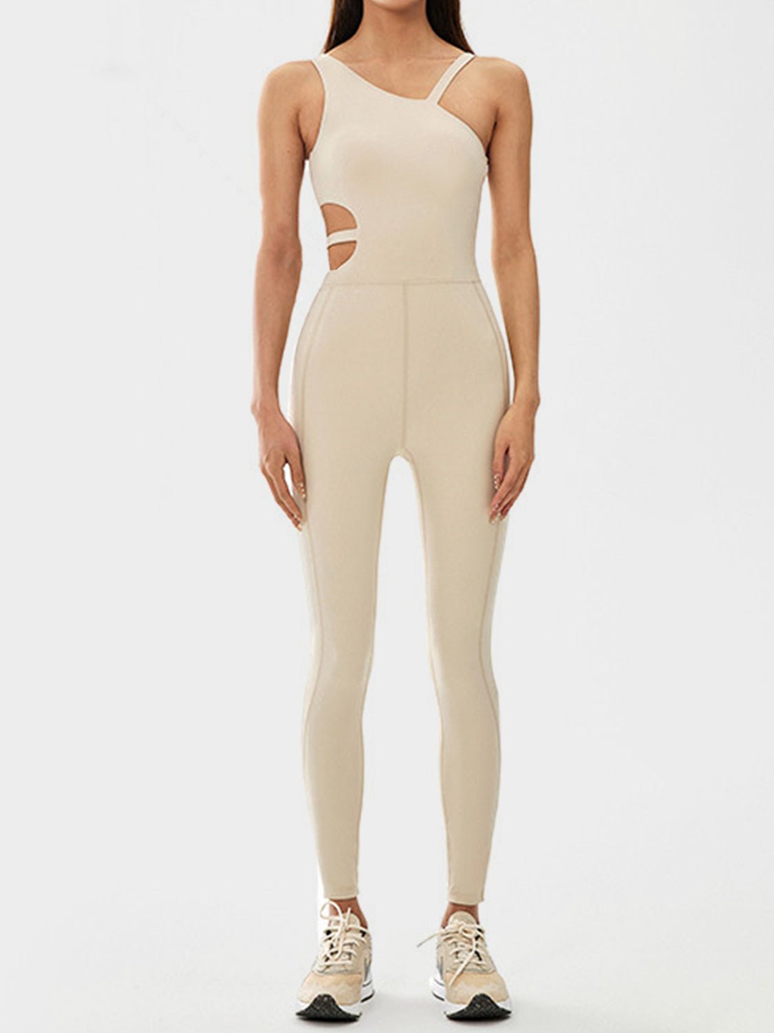 Cutout Asymmetrical Neck Active Jumpsuit - TayDiane