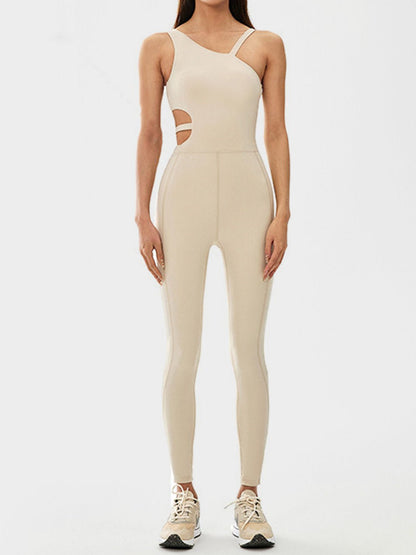 Cutout Asymmetrical Neck Active Jumpsuit - TayDiane