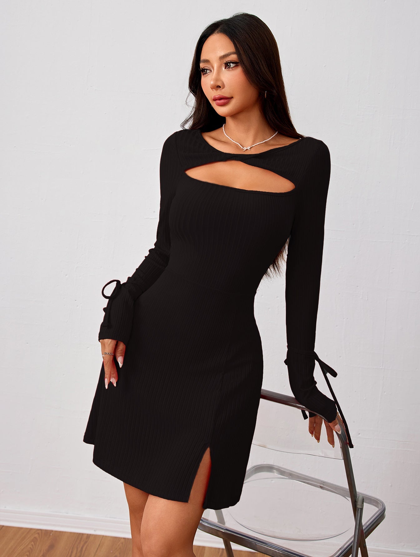 Cutout Dress with Split Details and Ties - TayDiane