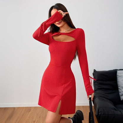 Cutout Dress with Split Details and Ties - TayDiane