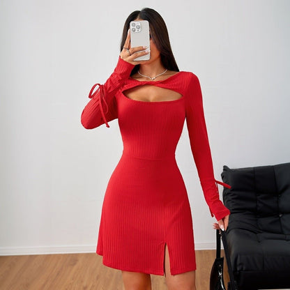 Cutout Dress with Split Details and Ties - TayDiane