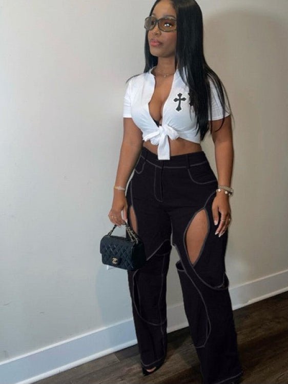 Cutout High - Waist Flare Plants - TayDiane