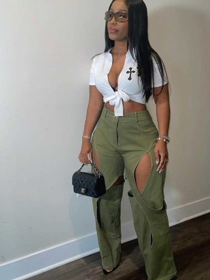 Cutout High - Waist Flare Plants - TayDiane