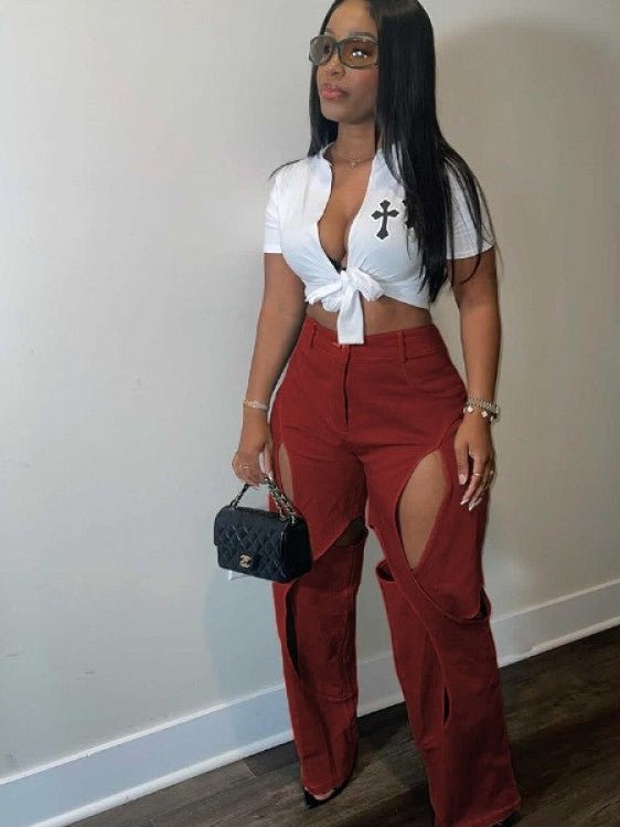 Cutout High - Waist Flare Plants - TayDiane