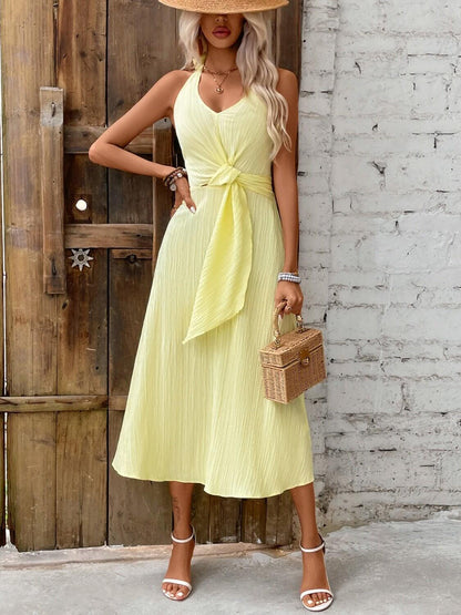 Halter V Neck Midi Dress