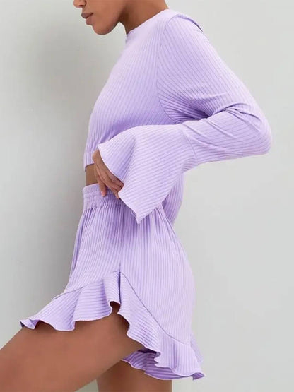 Bell Sleeve Ruffled Shorts Set