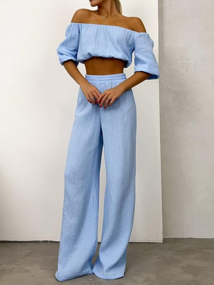 Off Shoulder Cropped Top and Pants Set