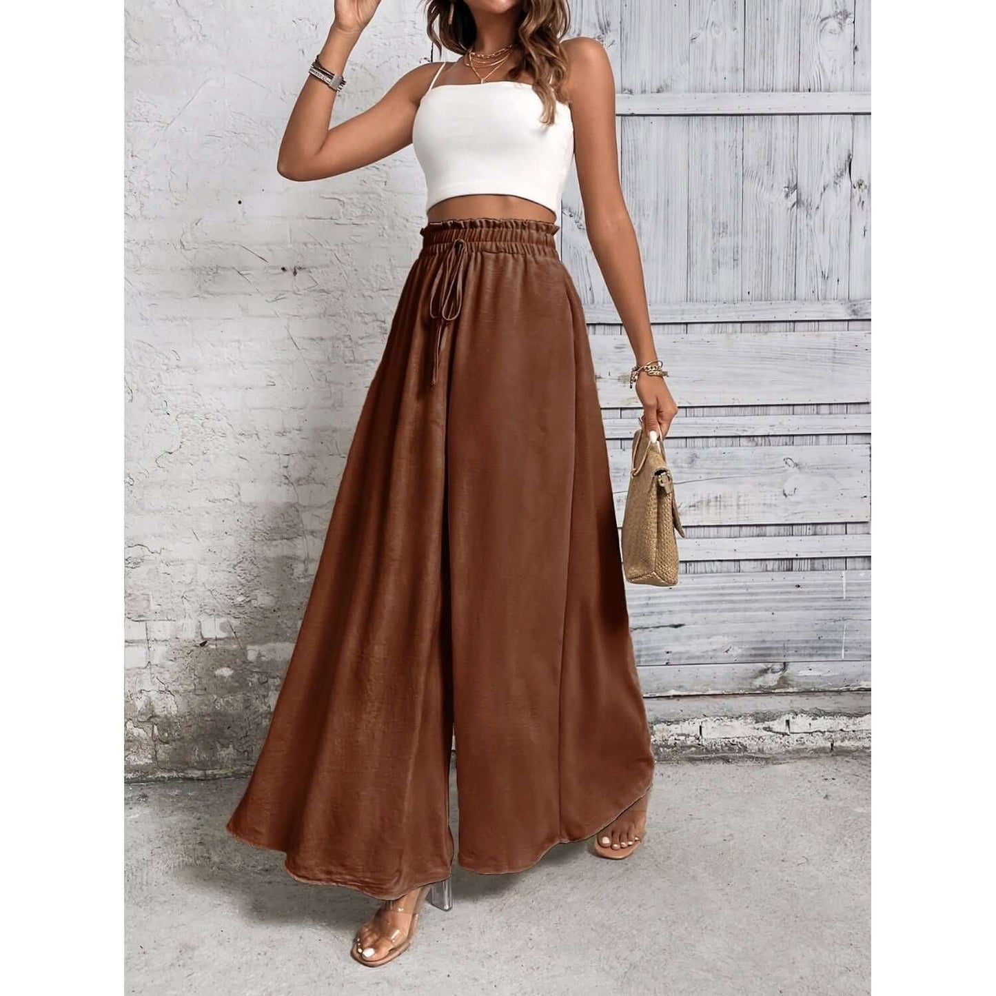 Tied High Waist Wide Leg Pants