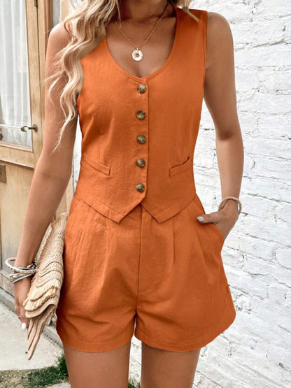 Scoop Neck Sleeveless Vest and Shorts Set