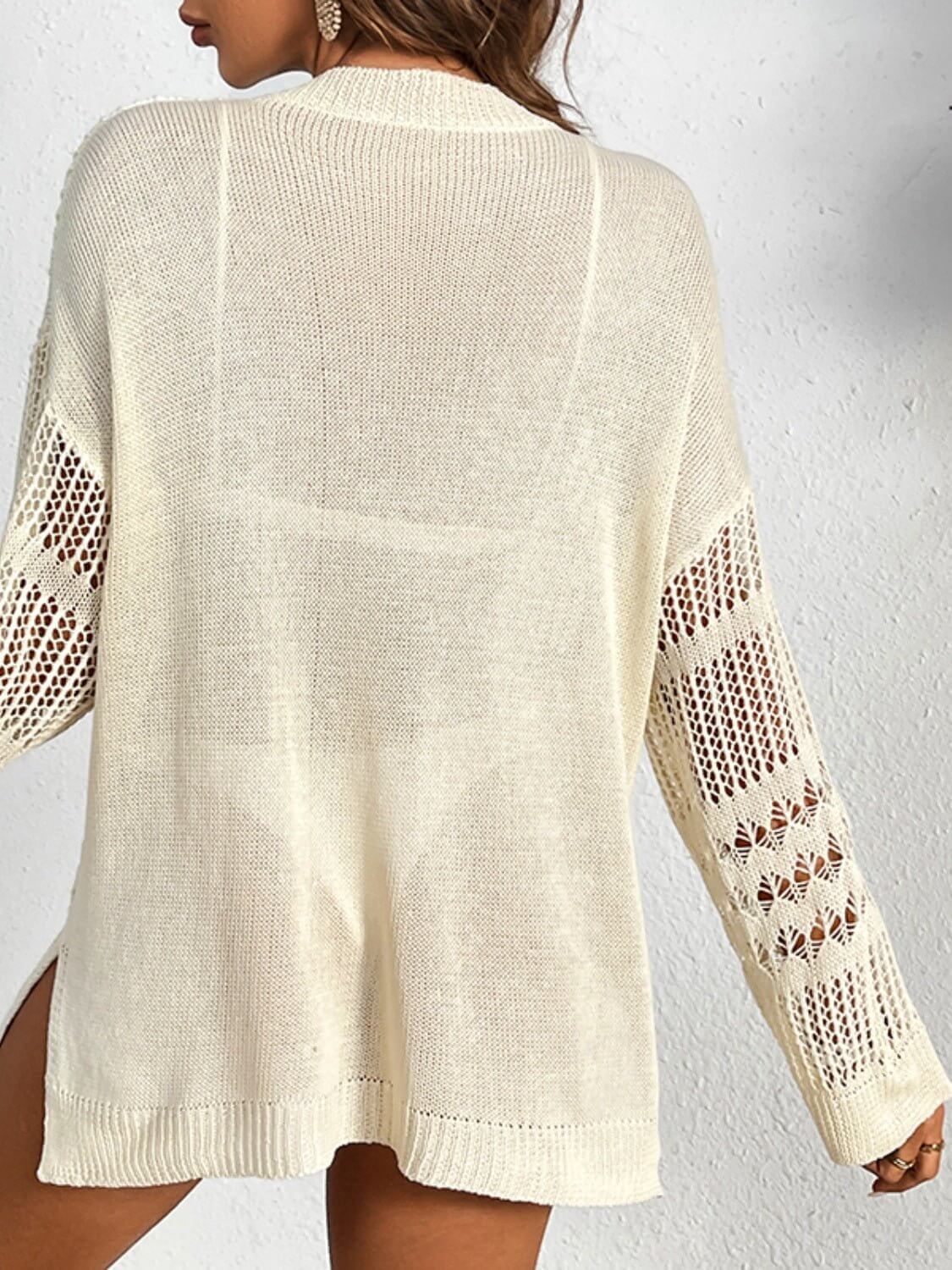 Notched Long Sleeve Cover-Up