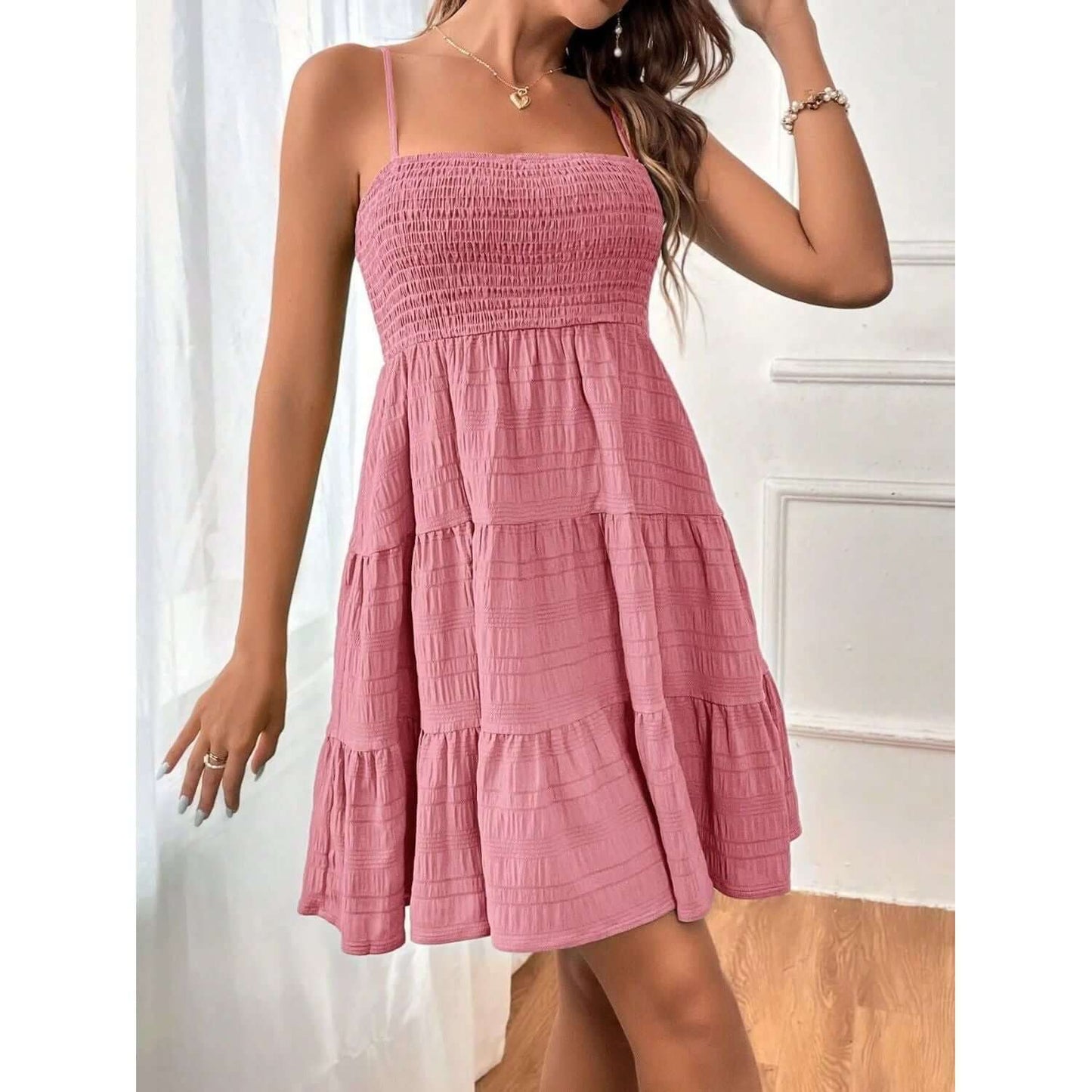 Tiered Smocked Square Neck Cami Dress