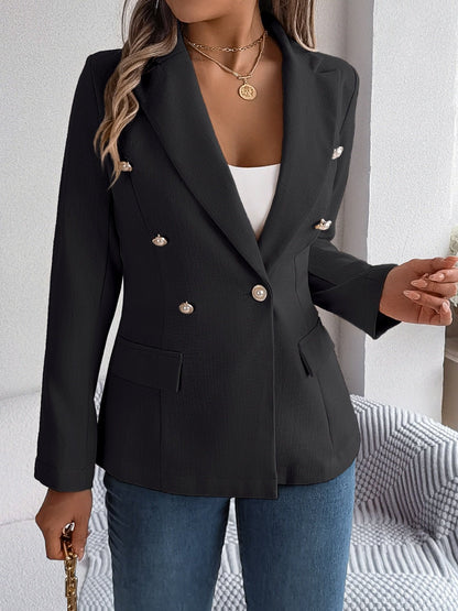 Decorative Pocket Flap Lapel Collar Long Sleeve Blazer - TayDiane