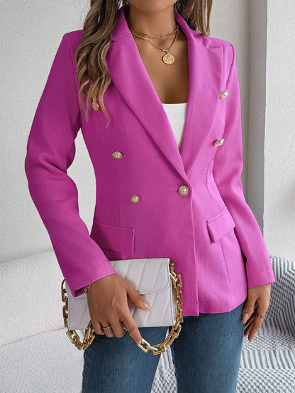 Decorative Pocket Flap Lapel Collar Long Sleeve Blazer - TayDiane