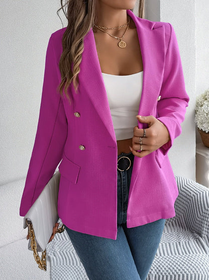 Decorative Pocket Flap Lapel Collar Long Sleeve Blazer - TayDiane