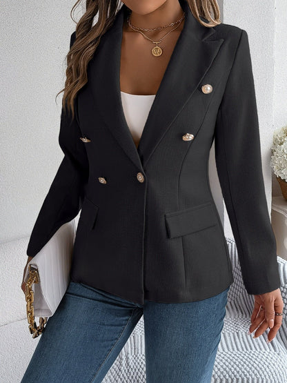 Decorative Pocket Flap Lapel Collar Long Sleeve Blazer - TayDiane