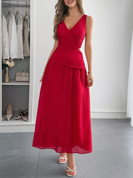 Deep V - Neck Plunge Midi Dress - TayDiane