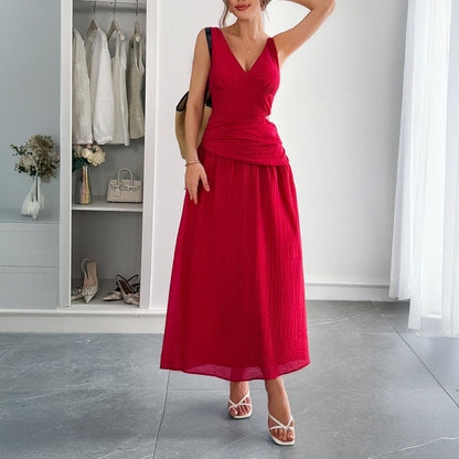 Deep V - Neck Plunge Midi Dress - TayDiane