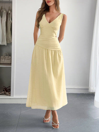Deep V - Neck Plunge Midi Dress - TayDiane