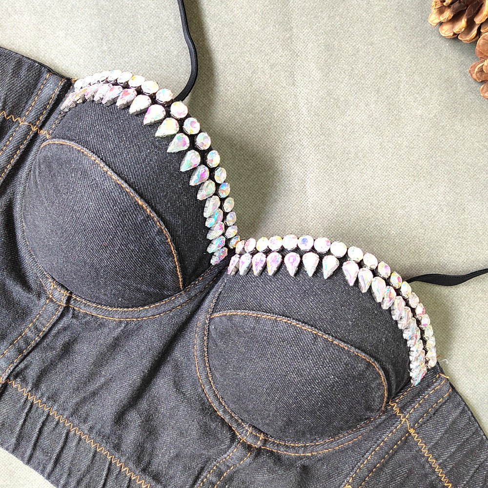 Denim Bustier with Rhinestone's - TayDiane