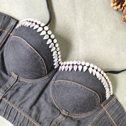Denim Bustier with Rhinestone's - TayDiane